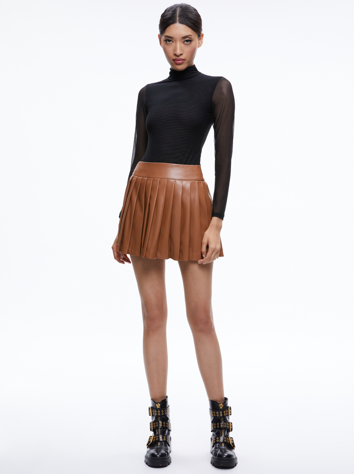 PURA VEGAN LEATHER PLEATED SKORT - CAMEL image 4 - Alice And Olivia