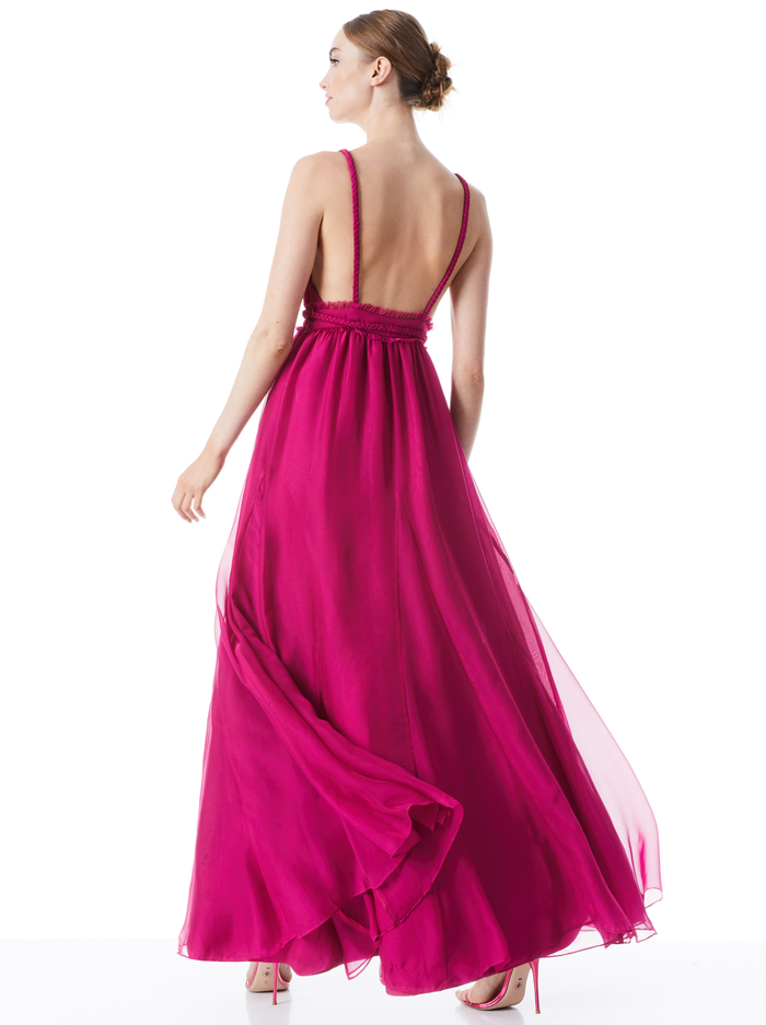 CARISA DEEP V-NECK GOWN WITH BRAIDED BELT - RASPBERRY image 1 - Alice And Olivia