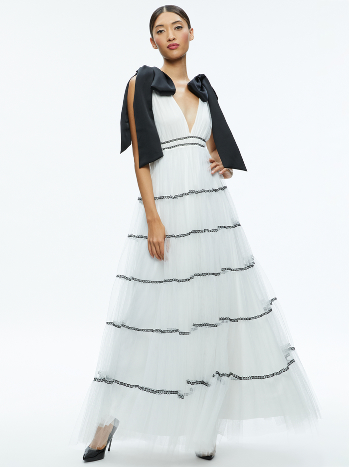 JESSALYN BOW STRAP TIERED MAXI GOWN - OFF WHITE - Alice And Olivia