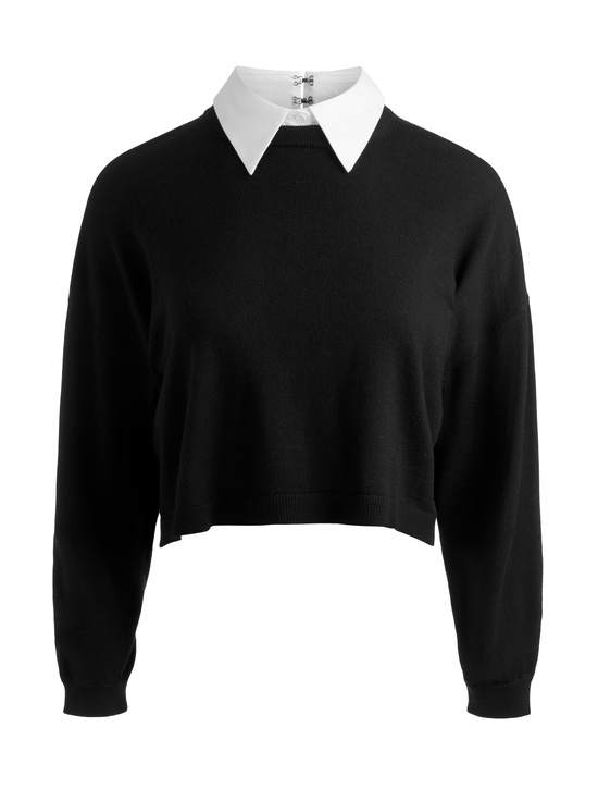 BLACK-RHETT WOOL PULLOVER WITH DETACHABLE COLLAR