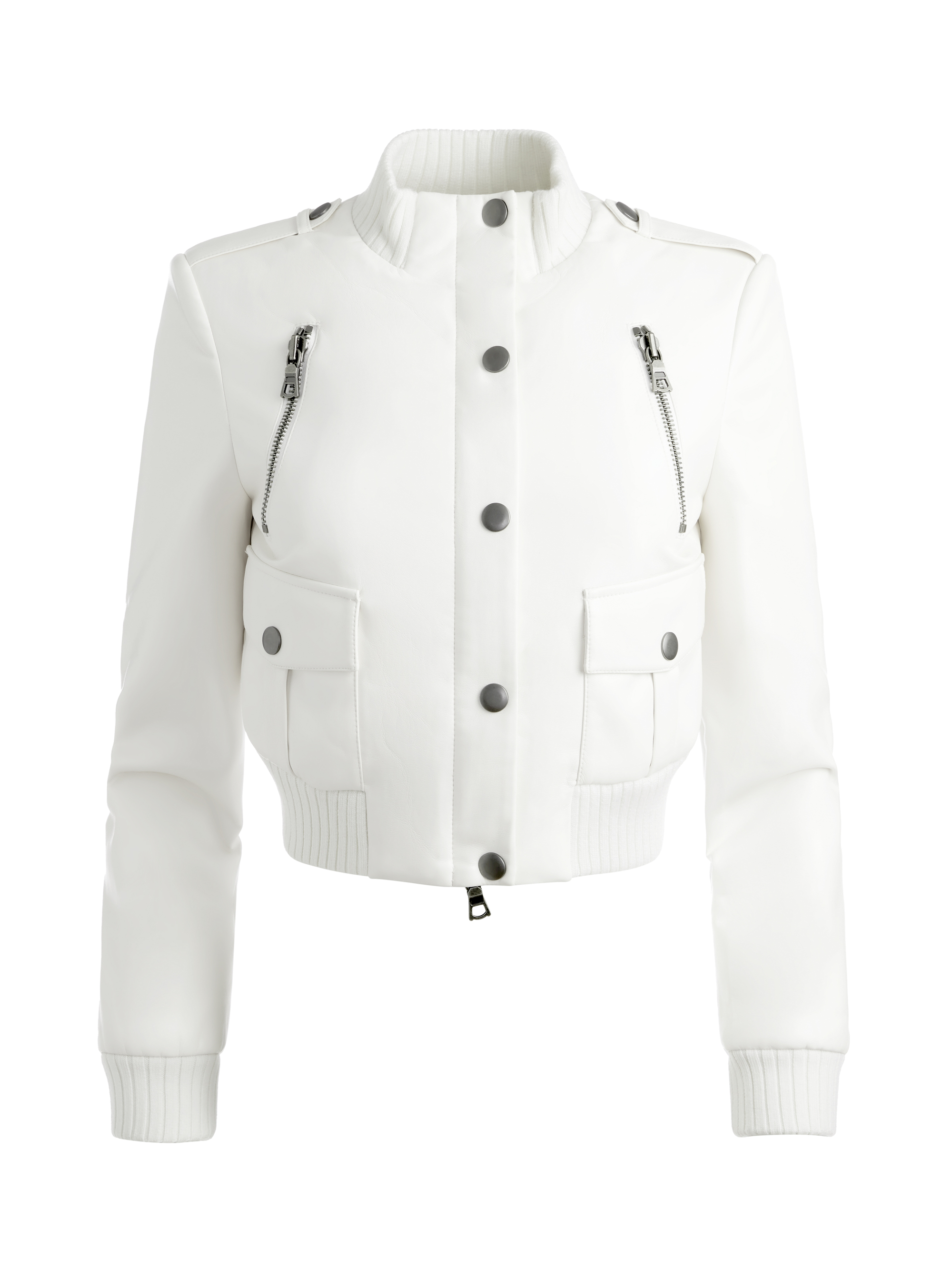 Ria Vegan Leather Moto Jacket In Off White | Alice + Olivia