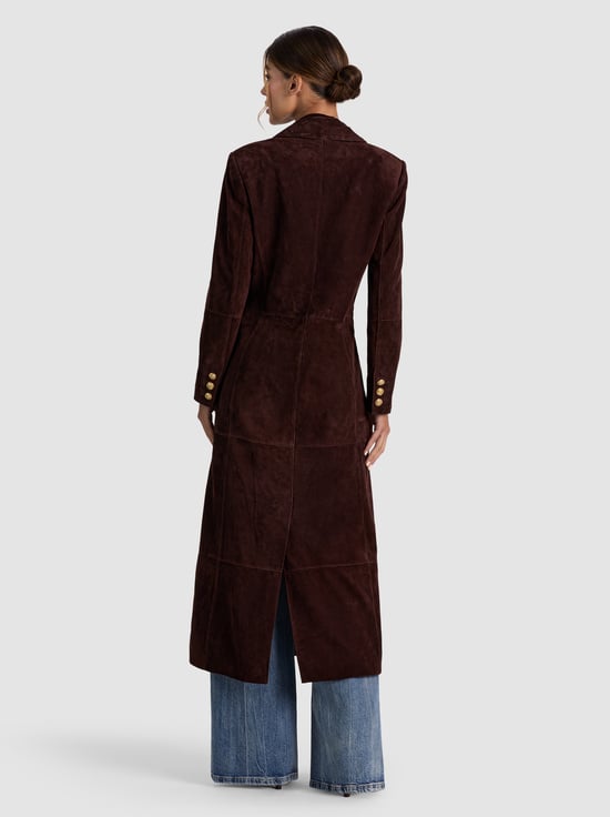 DARK CHOCOLATE-IRVIN SUEDE SLIM MAXI BLAZER