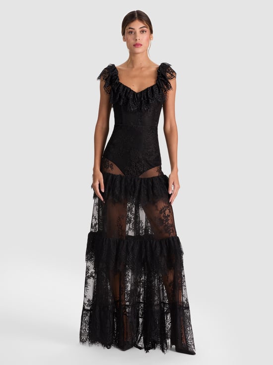 BLACK-MYRNA LACE TIERED GOWN