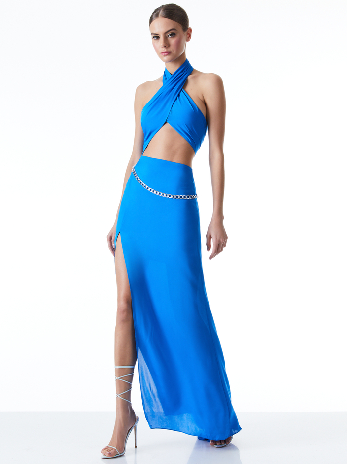 MAY HALTER NECK CHAIN WAIST GOWN - PALACE BLUE image 4 - Alice And Olivia
