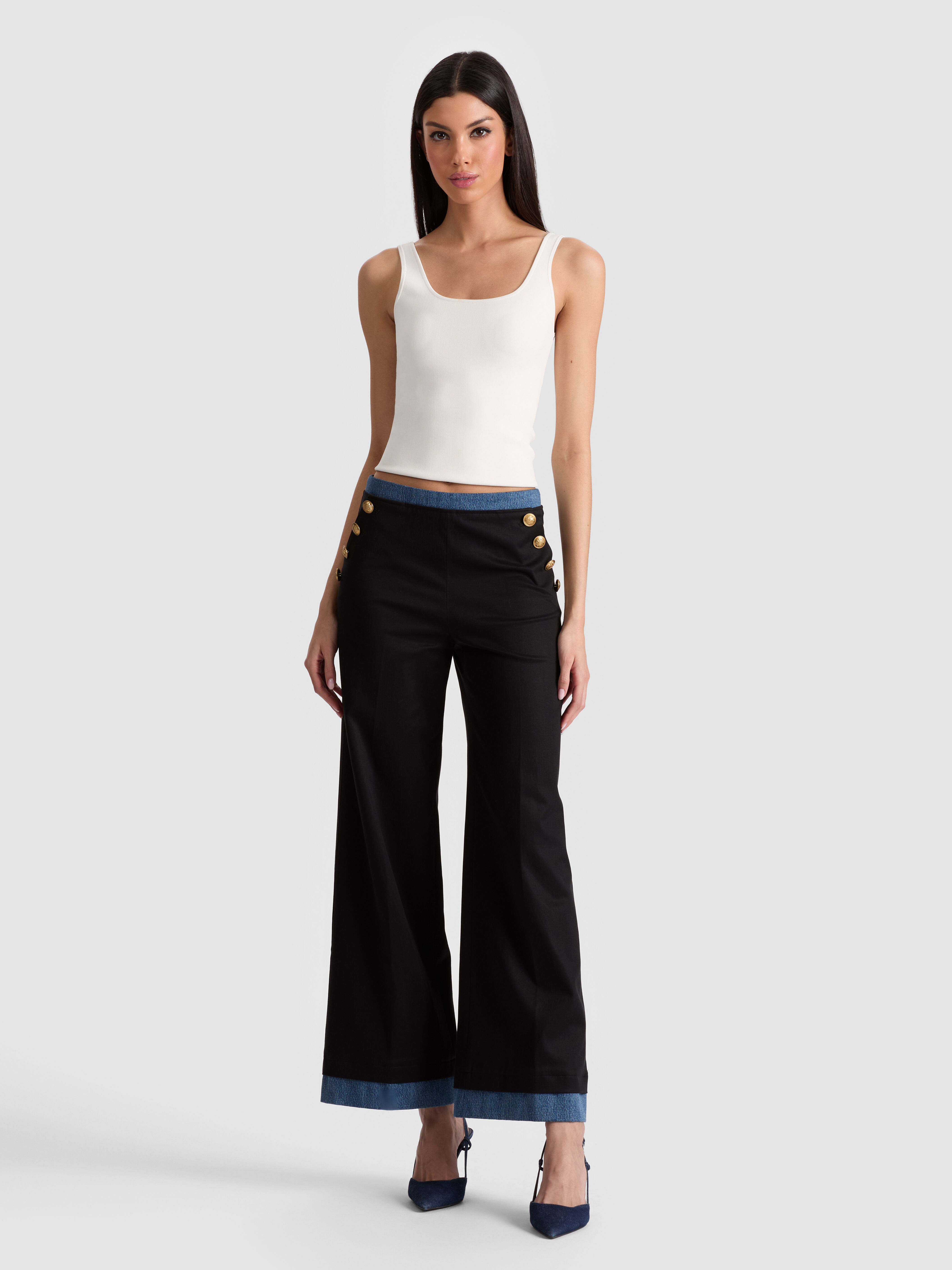 Gorgeous Wide Leg Jumpsuit In Black/liana Blue | Alice + Olivia