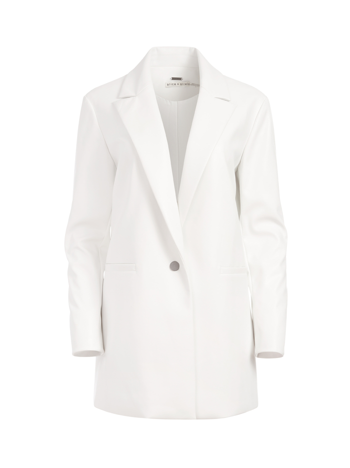 DUNN ROLL CUFF VEGAN LEATHER BLAZER - OFF WHITE image 5 - Alice And Olivia