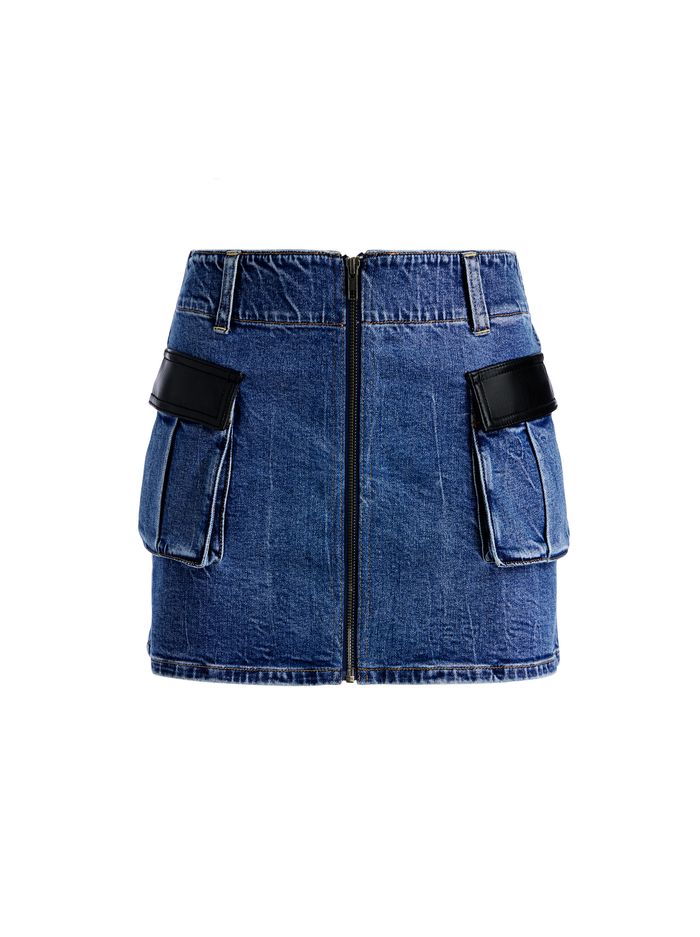 RAHMI VEGAN LEATHER CARGO DENIM MINI SKIRT - BROOKLYN BLUE image 5 - ALICE + OLIVIA