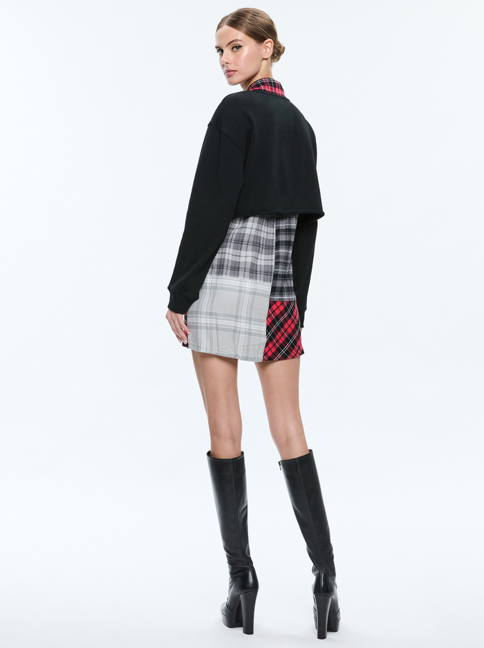 CHARIS MIXED MEDIA MINI DRESS - BLACK MULTI image 2 - Alice And Olivia