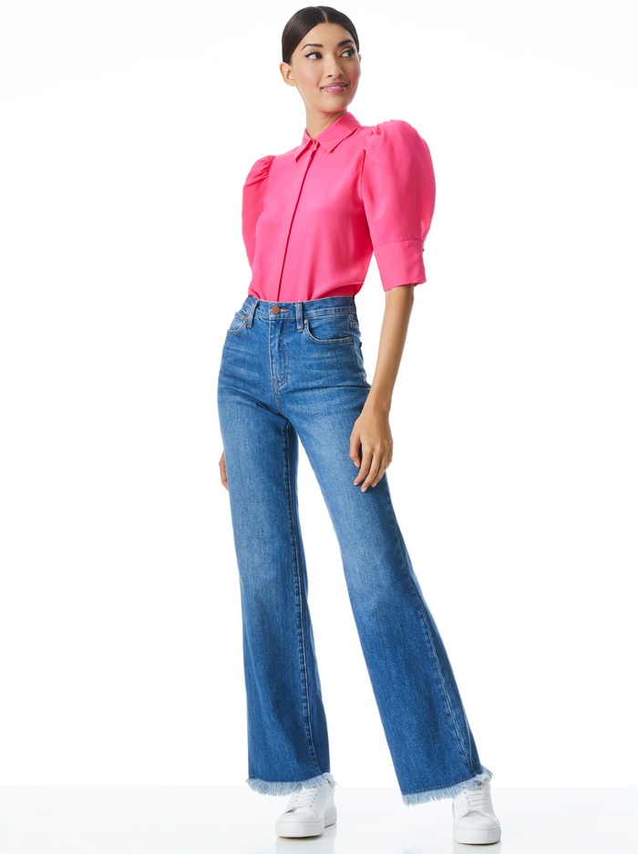 WILLA SCRUNCHED SLEEVE BLOUSE - WILD PINK image 4 - Alice And Olivia