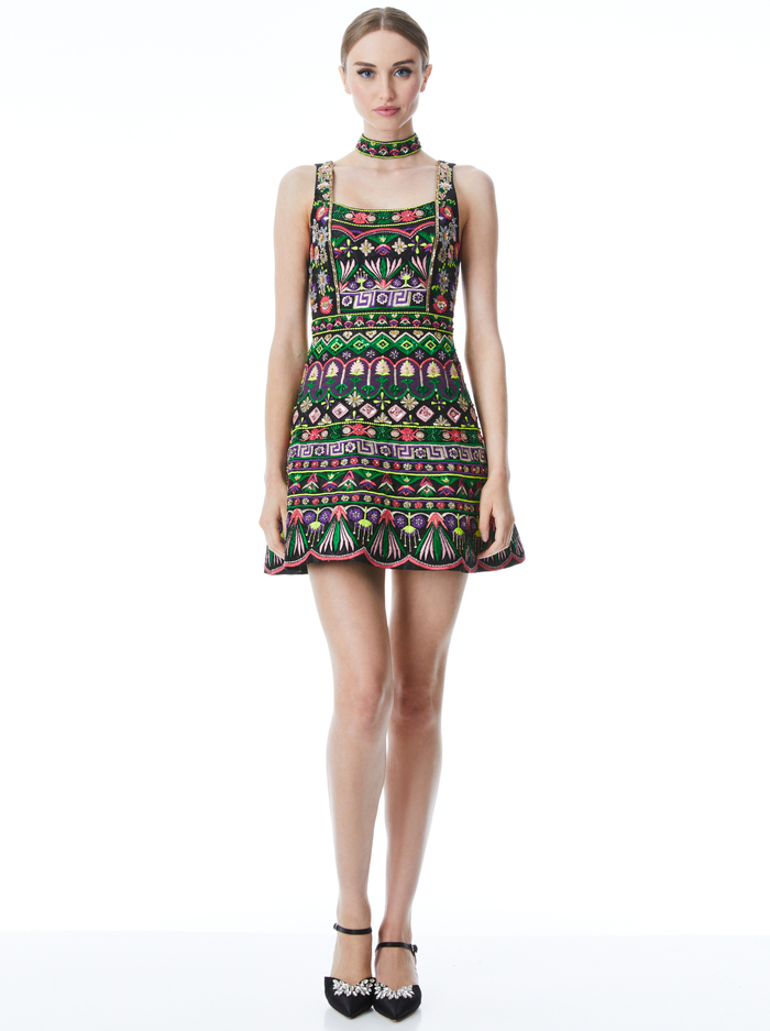 TRICIA EMBELLISHED MINI GOWN DRESS - BLACK/MULTI image 4 - ALICE + OLIVIA
