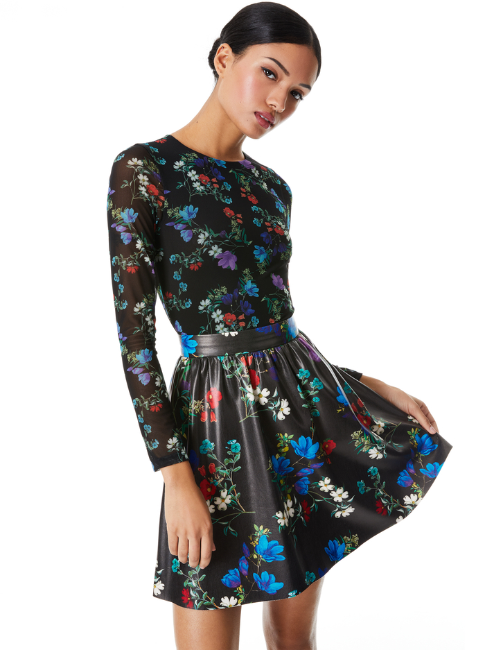 CHARA VEGAN MINI DRESS - BEAUTIFUL BLOOMS MD BLACK image 2 - Alice And Olivia