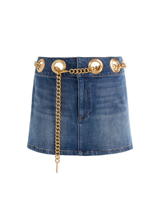 BROOKLYN BLUE-MORGANA CHAIN BELT DENIM MINI SKIRT