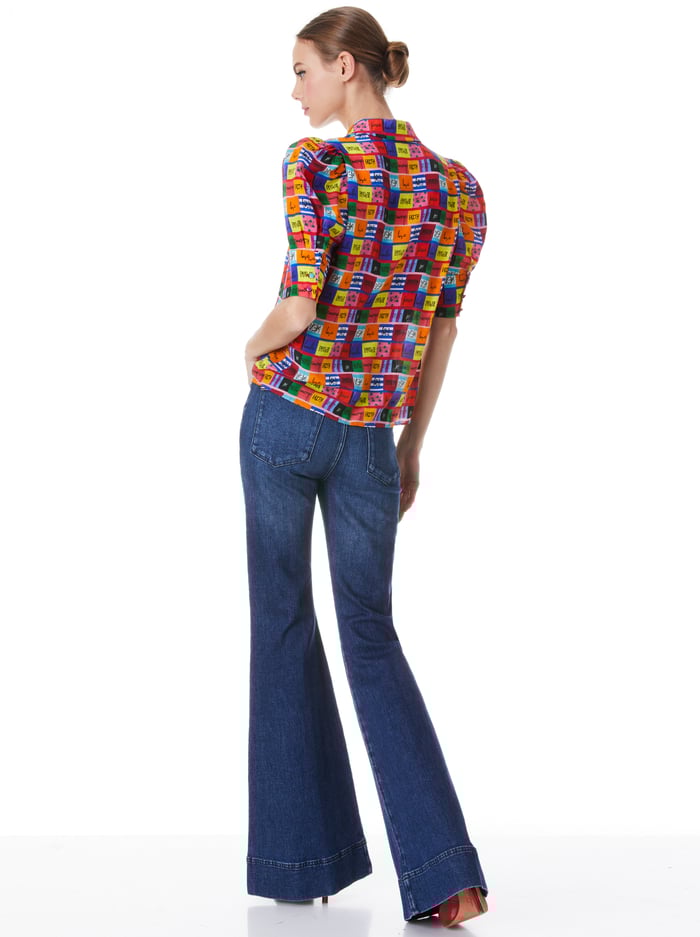 WILLA SCRUNCHED PUFF SLEEVE PLACKET TOP - LOVE PATCH image 1 - Alice And Olivia