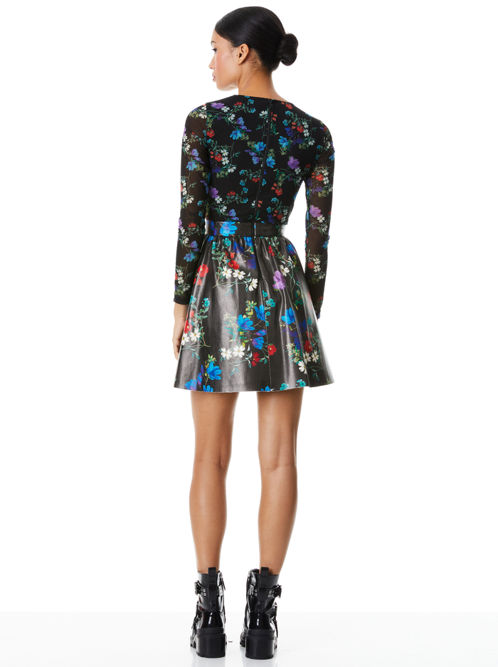 CHARA VEGAN MINI DRESS - BEAUTIFUL BLOOMS MD BLACK image 1 - Alice And Olivia