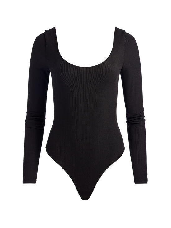 BLACK-RHYS RIBBED BALLET BODYSUIT