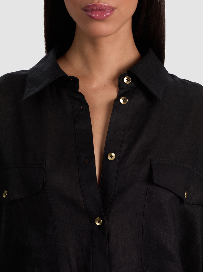 FINELY OVERSIZED LINEN BUTTON DOWN - BLACK image 3 - ALICE + OLIVIA