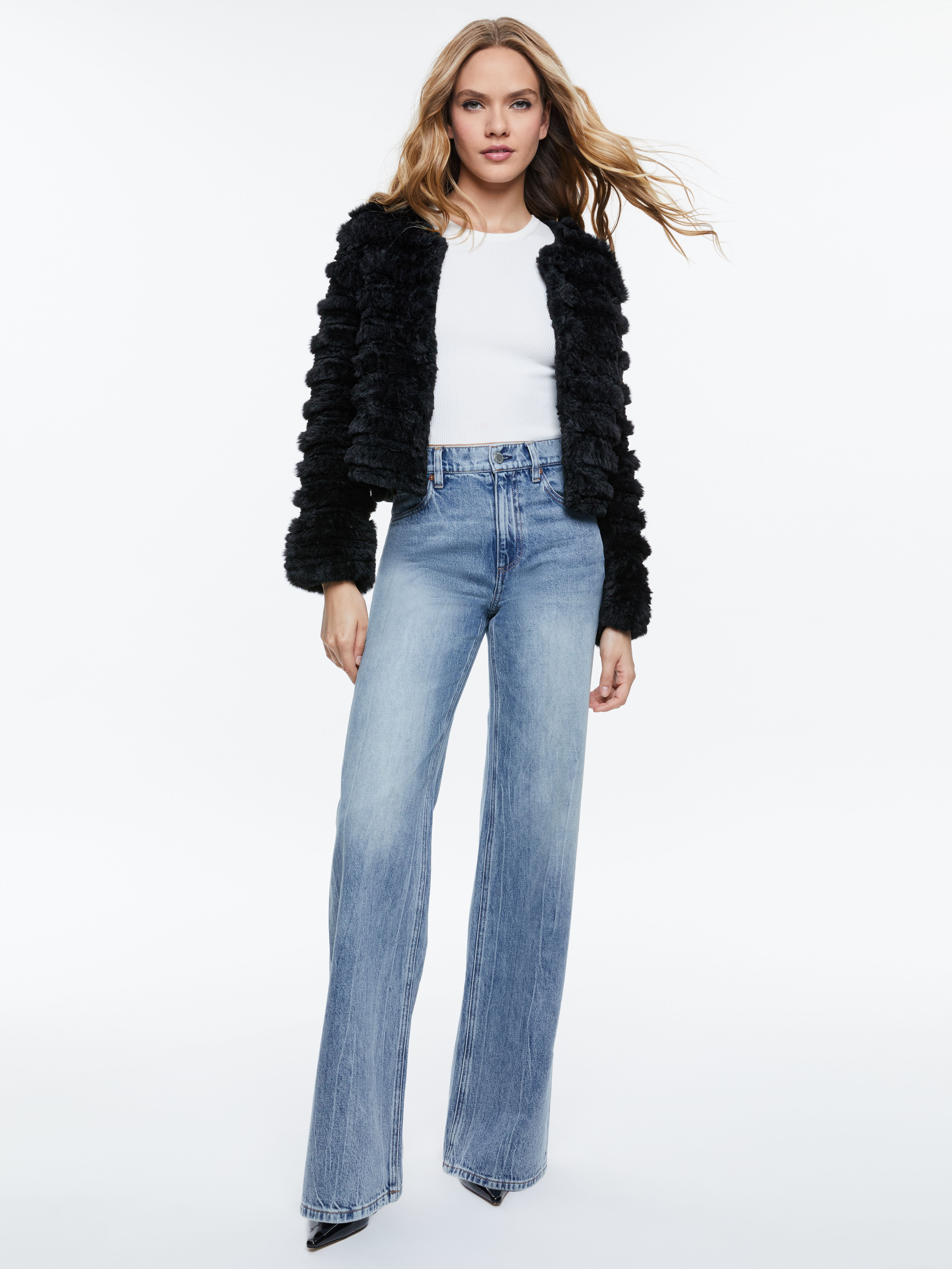 Kidman Feathered Jacket In Black | Alice + Olivia