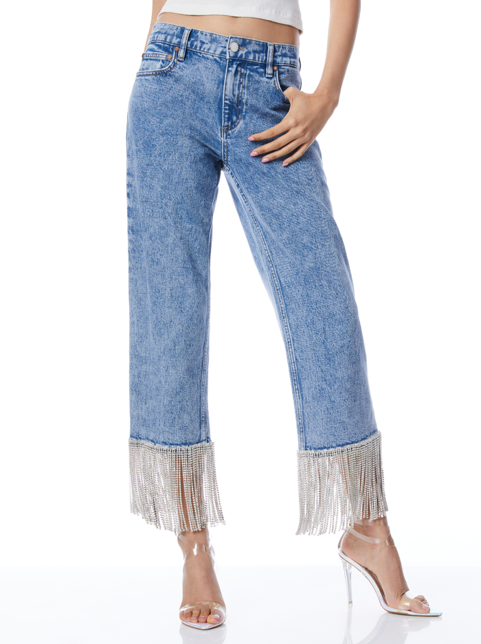 Amazing Crystal Embellished Hem Jean In Lightning Blue