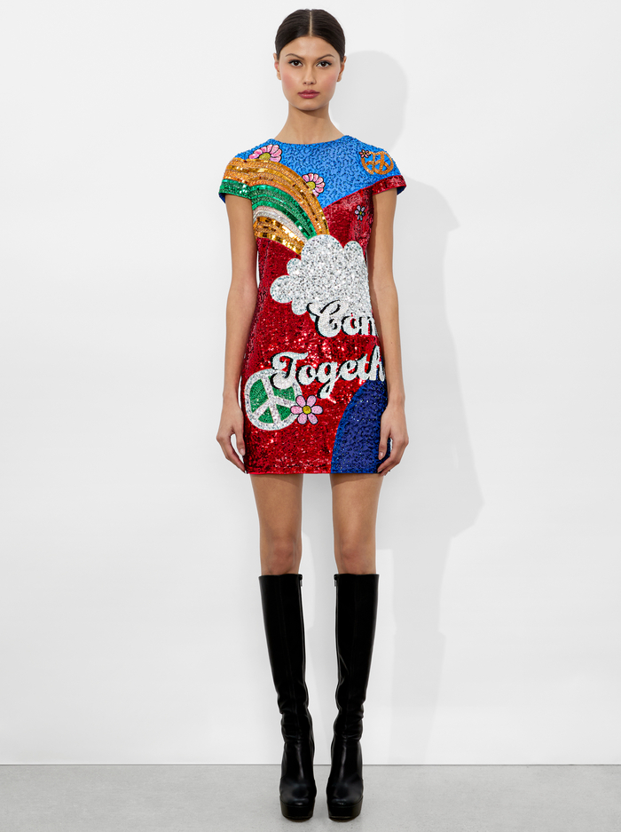 A+O X THE BEATLES CLYDE SHIFT DRESS - COME TOGETHER image 5 - Alice And Olivia
