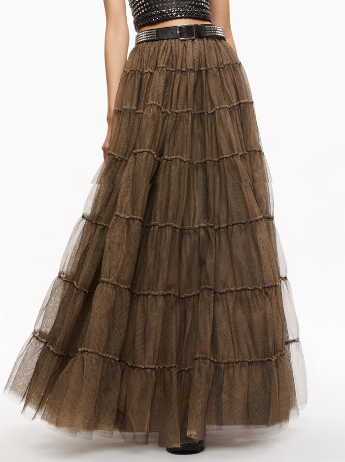 DARCY TULLE STUDDED MAXI SKIRT - BLACK/ALMOND - Alice And Olivia