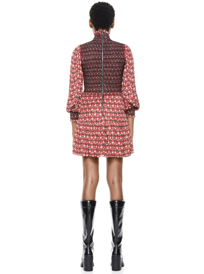 ELVIRA SMOCKED MOCK NECK MINI DRESS - ORNAMENT image 3 - Alice And Olivia