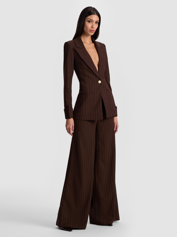 BURNS FITTED BLAZER - DARK CHOCOLATE/OFF WHITE image 4 - ALICE + OLIVIA