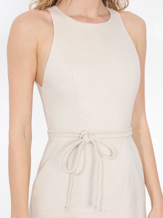 OATMEAL-LEANDRA LINEN MIDI DRESS