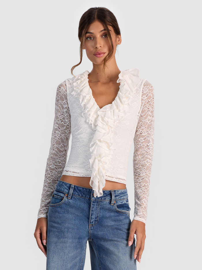 YARA RUFFLE TOP - OFF WHITE - Alice And Olivia
