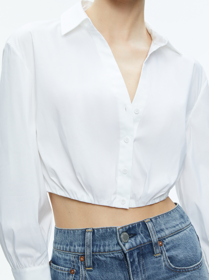 TRUDY CROPPED BUTTON DOWN - OFF WHITE image 3 - Alice And Olivia