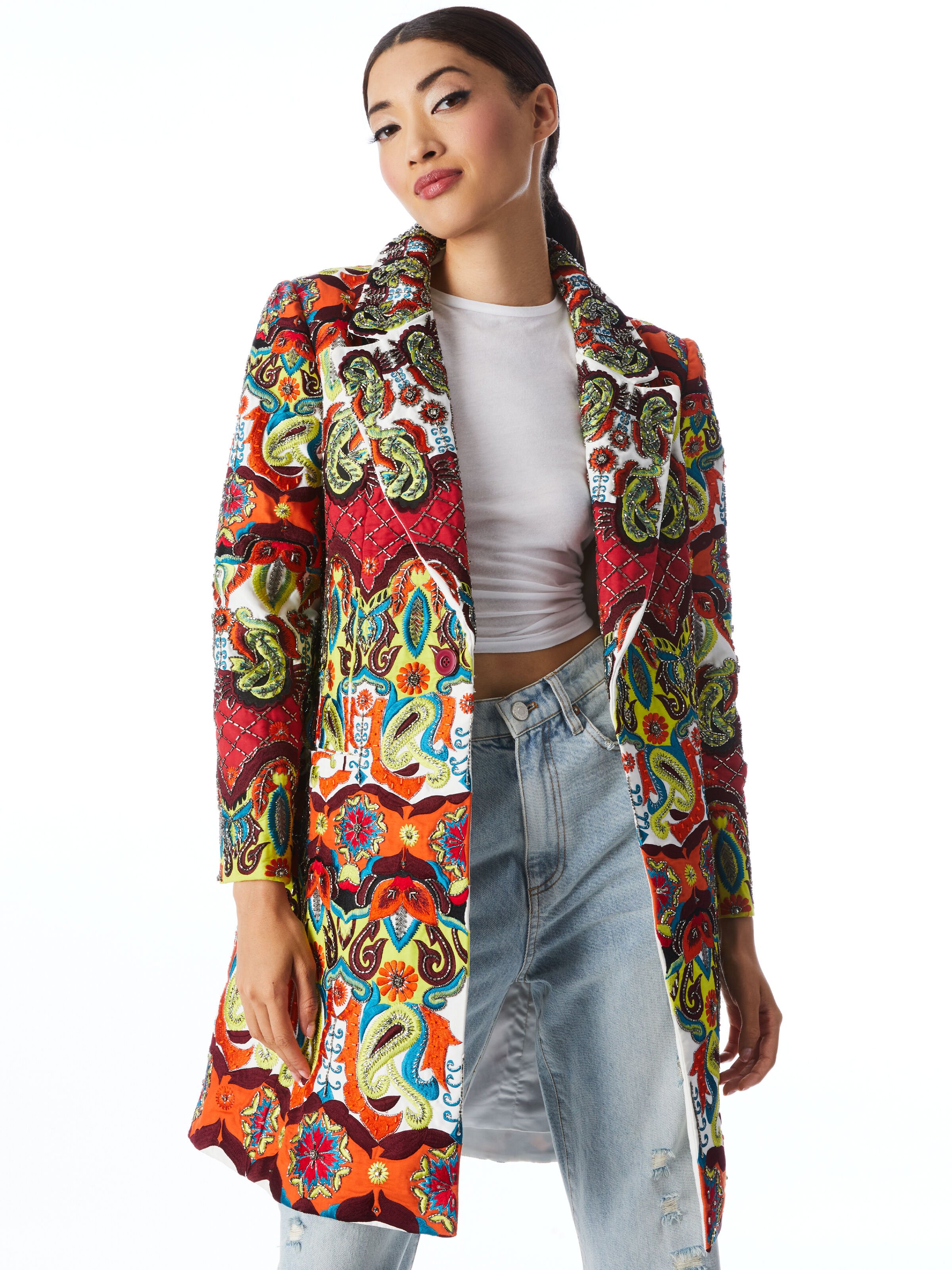 Ivan Embellished Coat In Multi Alice Olivia