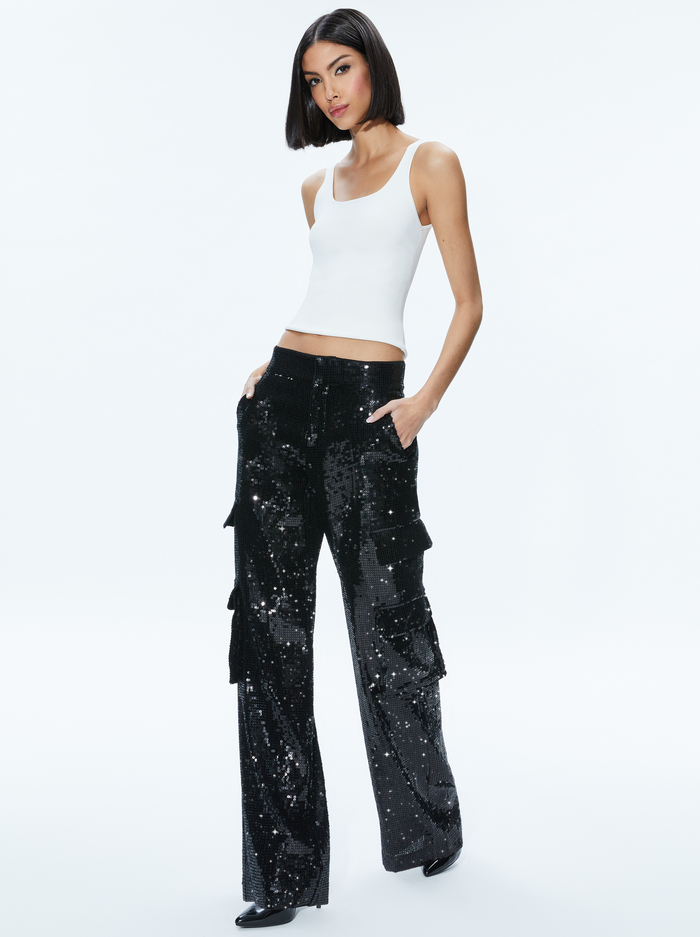 HAYES SEQUIN CARGO PANT - BLACK image 2 - Alice And Olivia