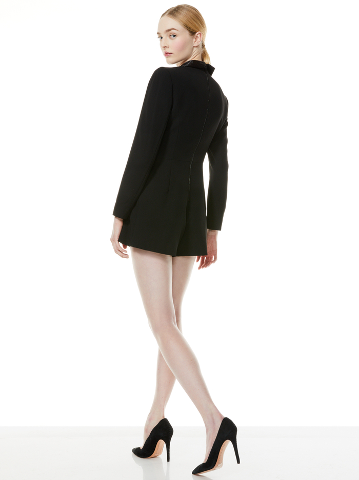 KYRIE BEADED COLLAR TUEXDO ROMPER - BLACK image 1 - Alice And Olivia