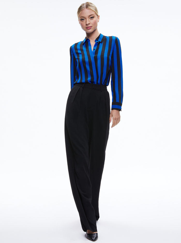 WILLA SILK BLOUSE - SAPPHIRE/BLACK STRIPE image 4 - ALICE + OLIVIA