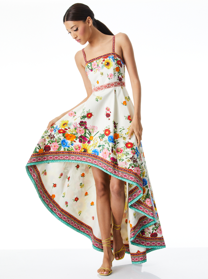 FLORENCE HIGH LOW GOWN - SUNDAY STROLL/MULTI image 4 - Alice And Olivia