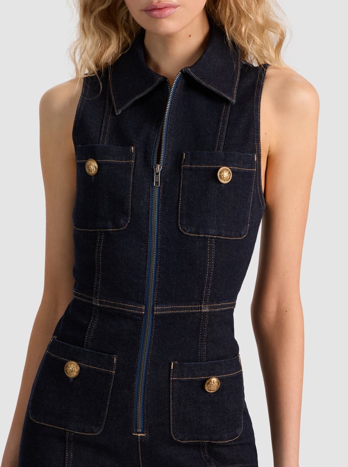 RACHEL SLEEVELESS DENIM JUMPSUIT - DARK RINSE image 1 - Alice And Olivia