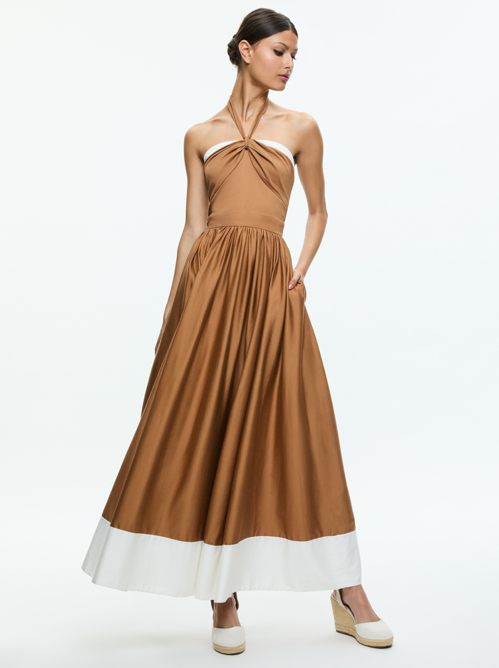 BEATRIX SWEETHEART TIE NECK DRESS - TAN/VANILLA image 3 - Alice And Olivia