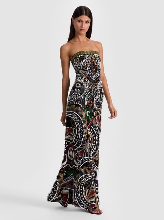 BLACK/MULTI-DELORA BEADED GOWN