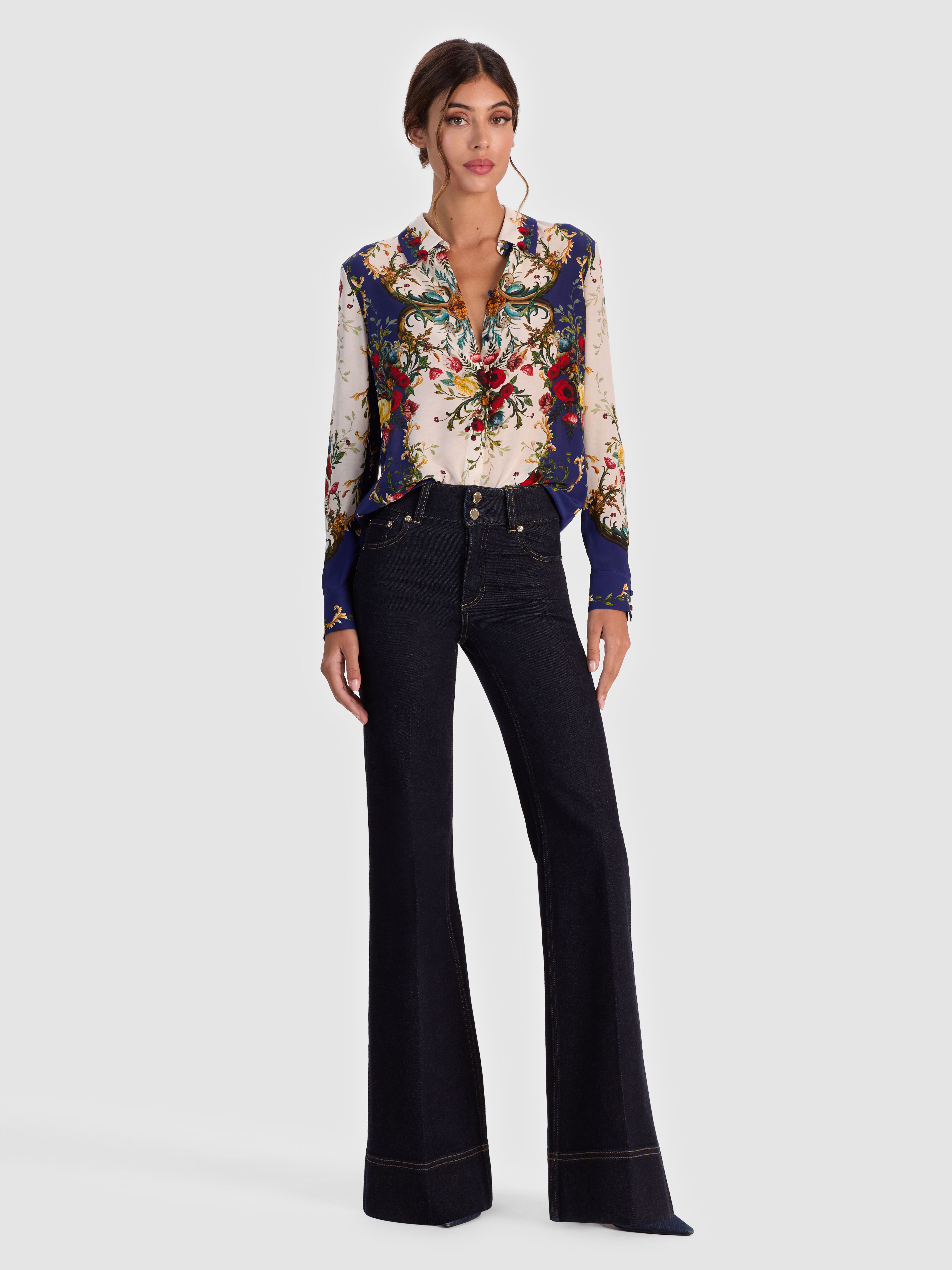 Cora Button Down Blouse In Muse | Alice + Olivia