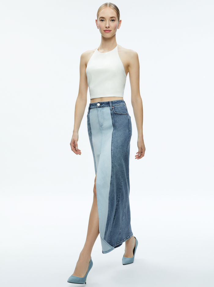 RYE DENIM TWO TONE MAXI SKIRT - BROOKLYN BLUE/GEORGIA VNT BLU image 4 - Alice And Olivia