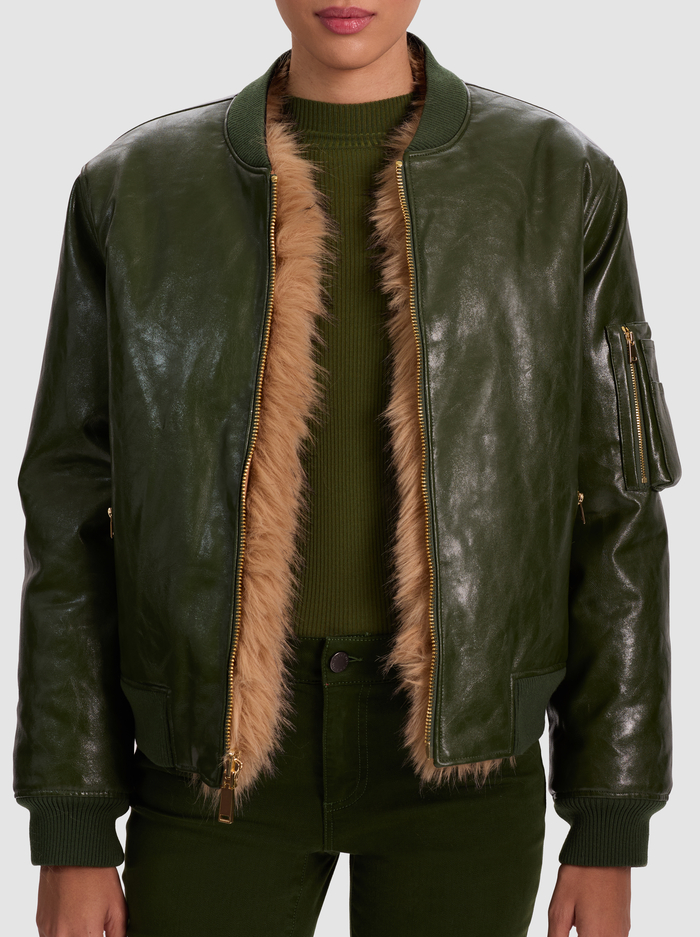 BECKY REVERSIBLE FAUX FUR BOMBER JACKET - DARK OLIVE/CAMEL image 3 - Alice And Olivia