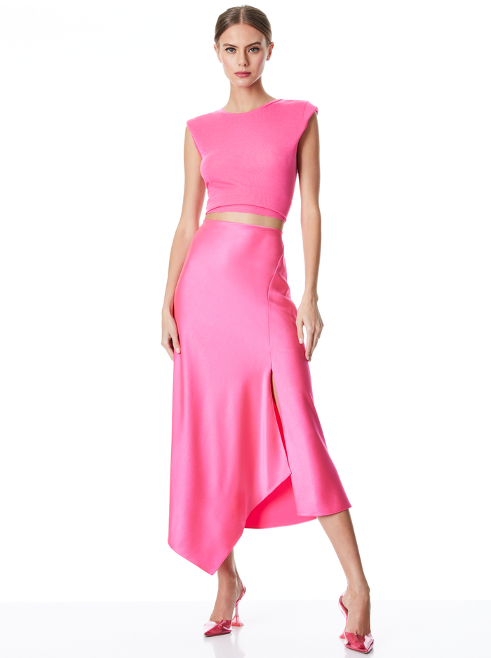 HARMONY DRAPEY ASYMMETRICAL MIDI SKIRT - WILD PINK image 2 - ALICE + OLIVIA