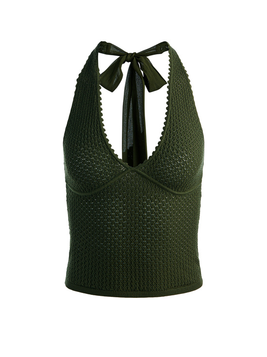 DARK FERN-PEARL POINTELLE HALTER