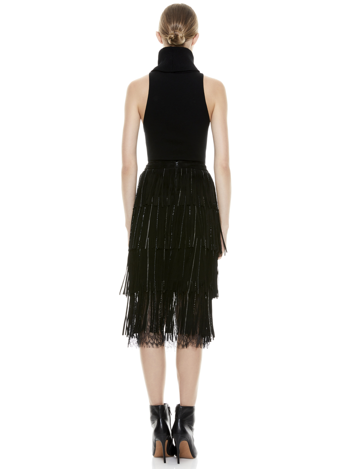 MISHA SUEDE FRINGE MIDI SKIRT - BLACK/ANTIQUE SILVER image 2 - Alice And Olivia