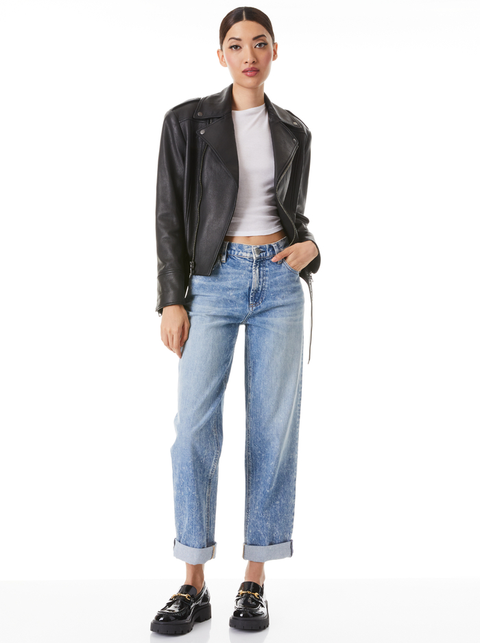 JOHNSIE LEATHER CROPPED MOTO JACKET - BLACK image 2 - ALICE + OLIVIA