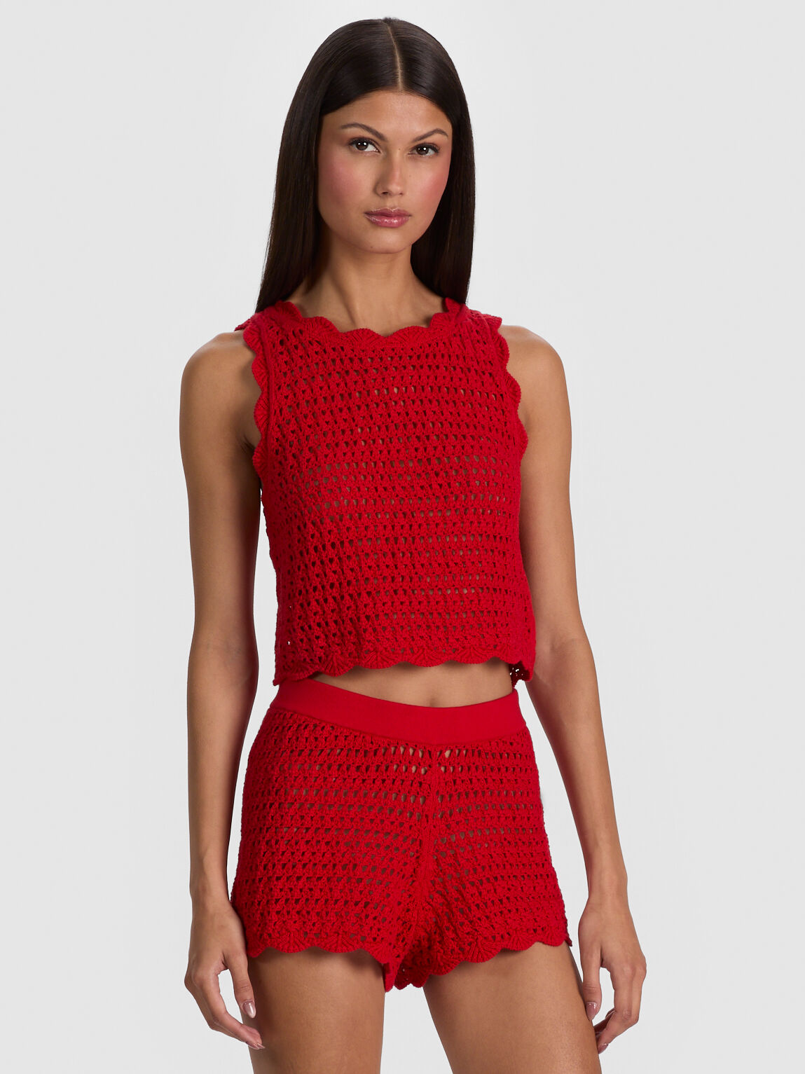 アリス&オリビア ニットトップス AMITY CROCHET TANK in CHILI PEPPER | ALICE + OLIVIA