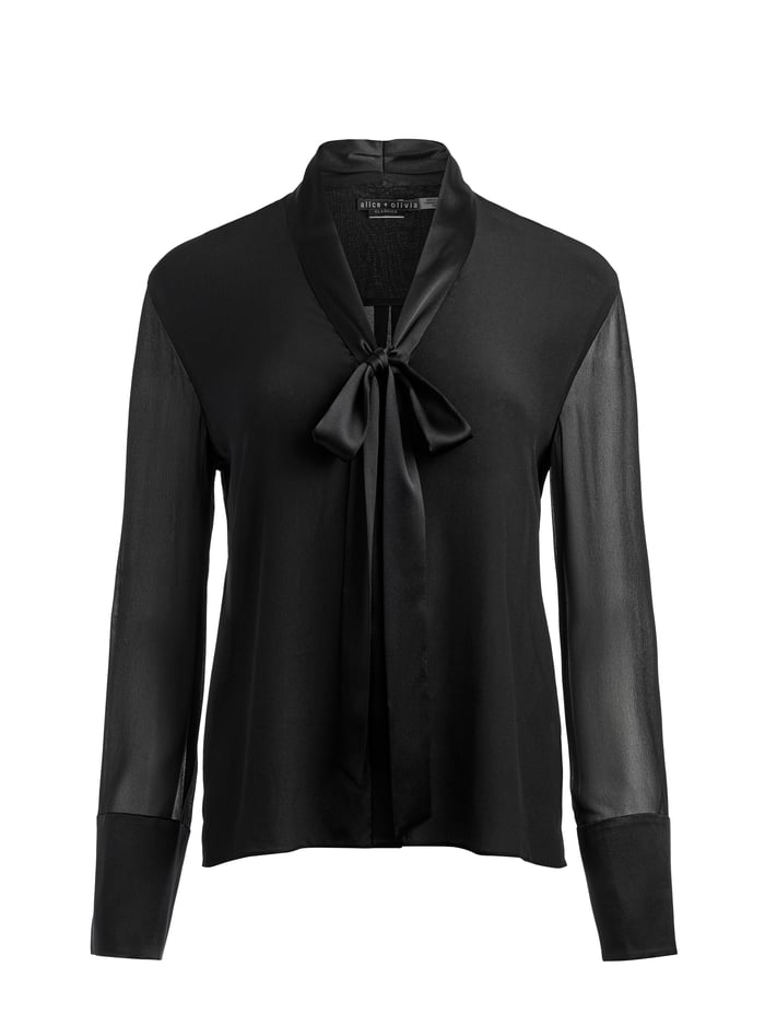 BRADY OVERSIZED BUTTON DOWN WITH BOW TIE - BLACK image 5 - Alice And Olivia