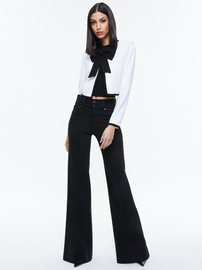 KIDMAN BOW FRONT CROPPED JACKET - OFF WHITE/BLACK image 4 - Alice And Olivia