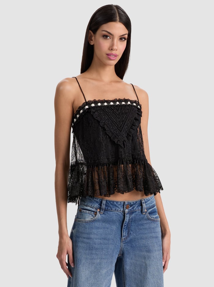 ALESSIA LACE TOP - BLACK - ALICE + OLIVIA