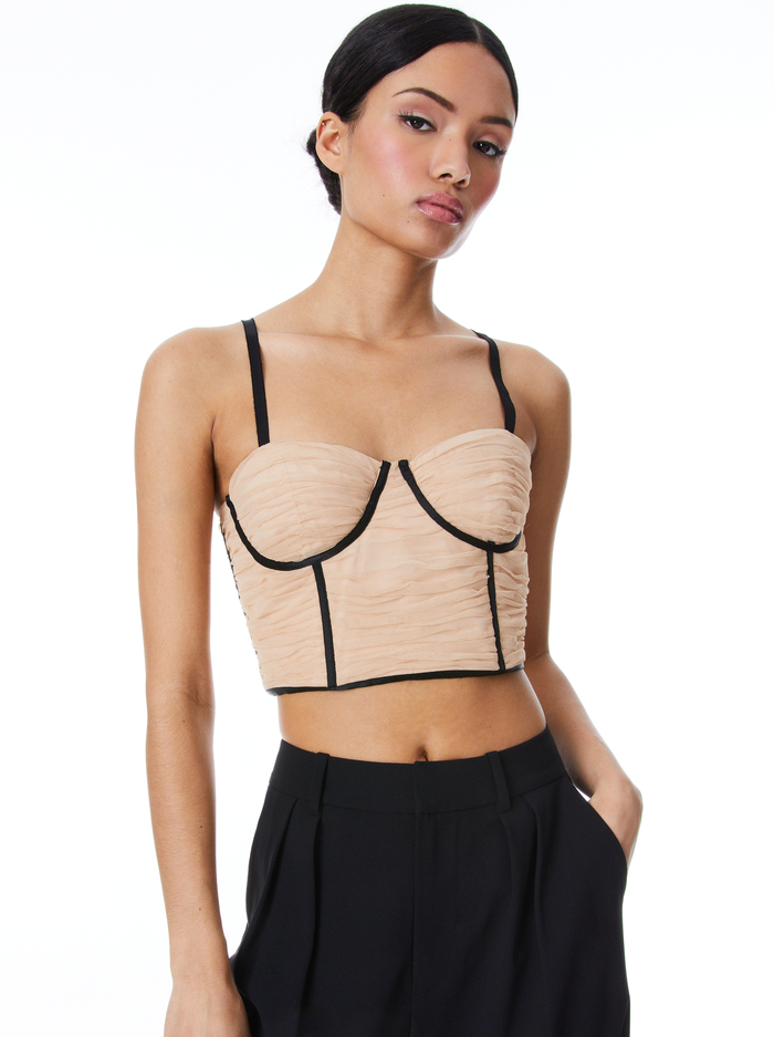 DAMIA RUCHED BUSTIER TOP - ALMOND - Alice And Olivia