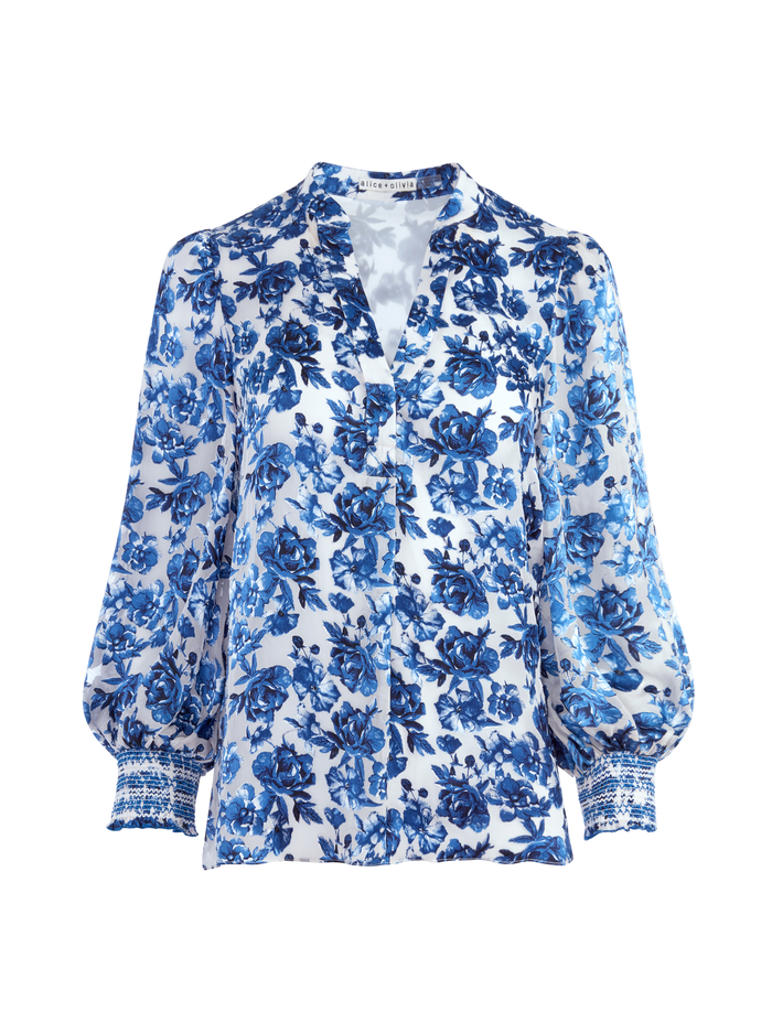 SHEILA FLORAL HENLEY TOP - FORGET ME NOT LG ANTIQUE WHITE image 1 - Alice And Olivia